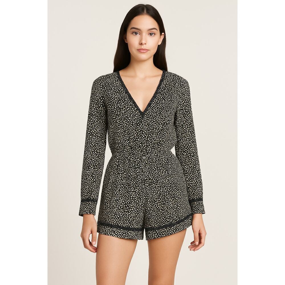 Avec Les Filles Black White Polka Dot Long Sleeve Romper XS